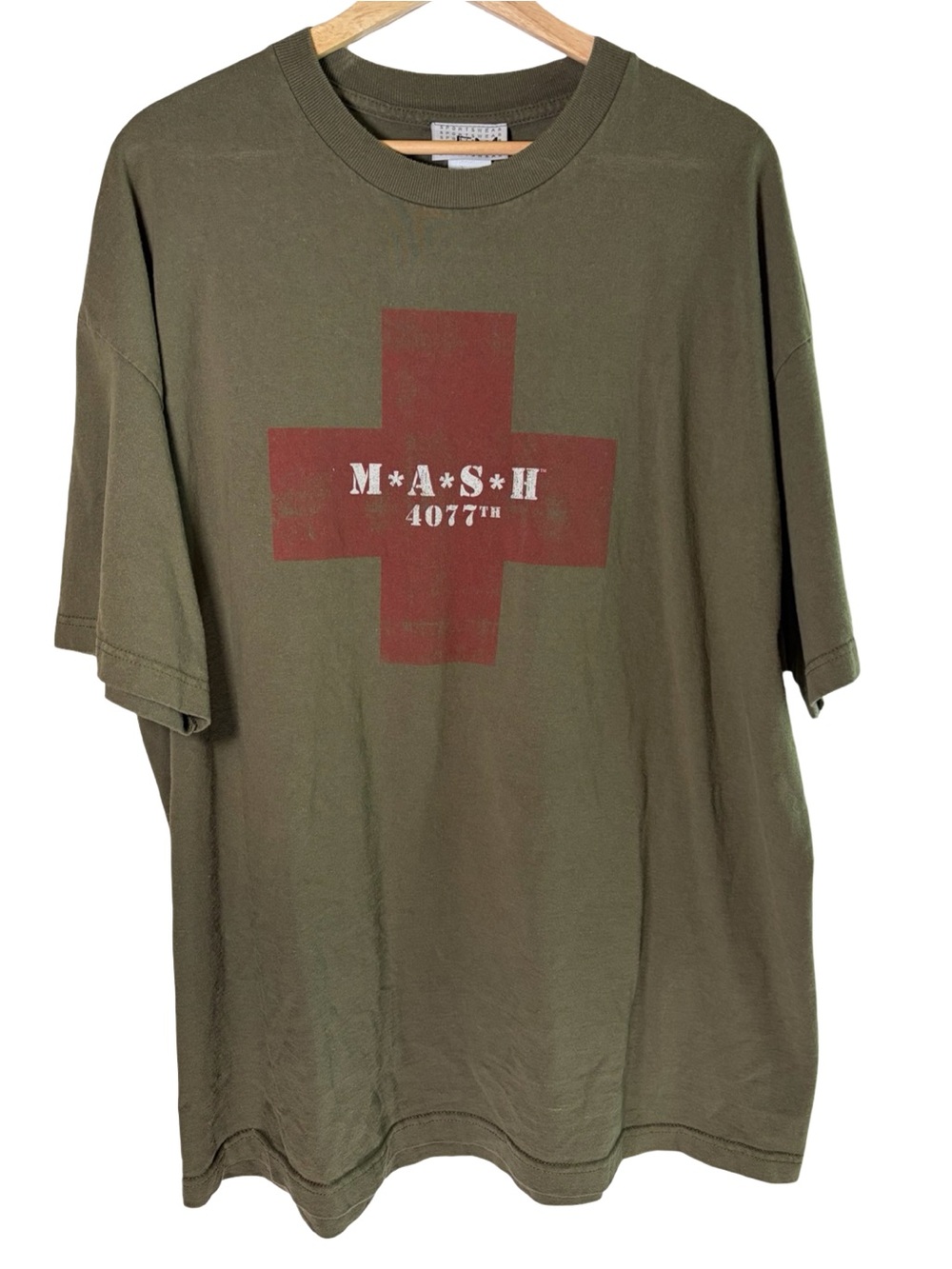 JEM sportswear vintage MASH 4077th Olive Green Graphic Crewneck T-Shirt 2XL
